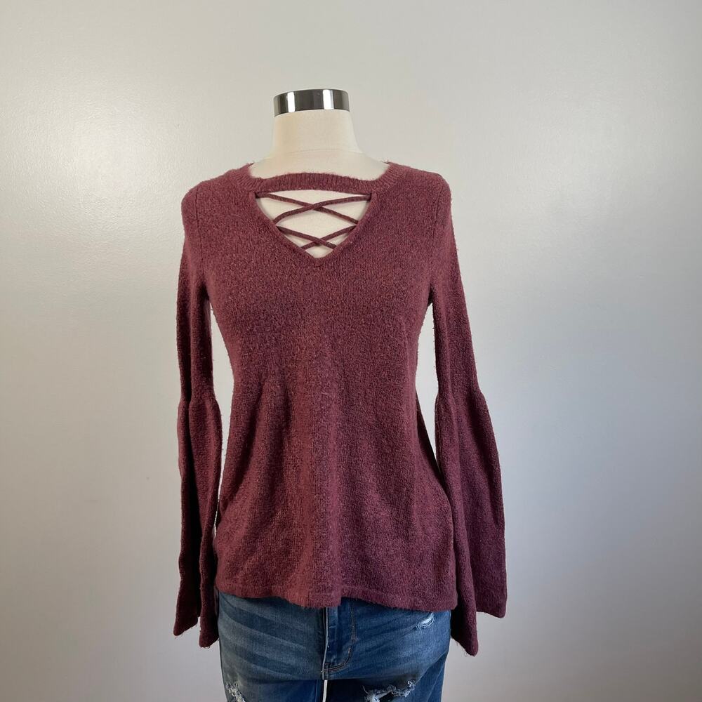 American Eagle • Bell Sleeve Cross Neck Sweater Top
